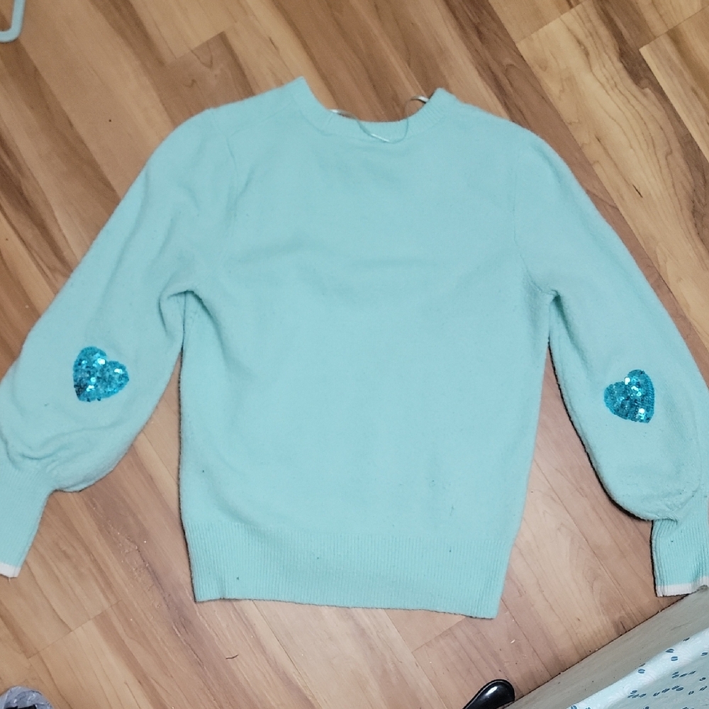 Crown & Ivy Light Blue Sweater with Heart Elbow Patches